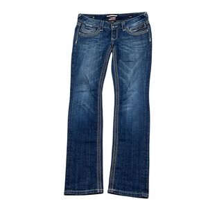 ReRock Express Jeans Women 33W 32.5L Blue Cotton Skinny Stretch Embroidery Logo